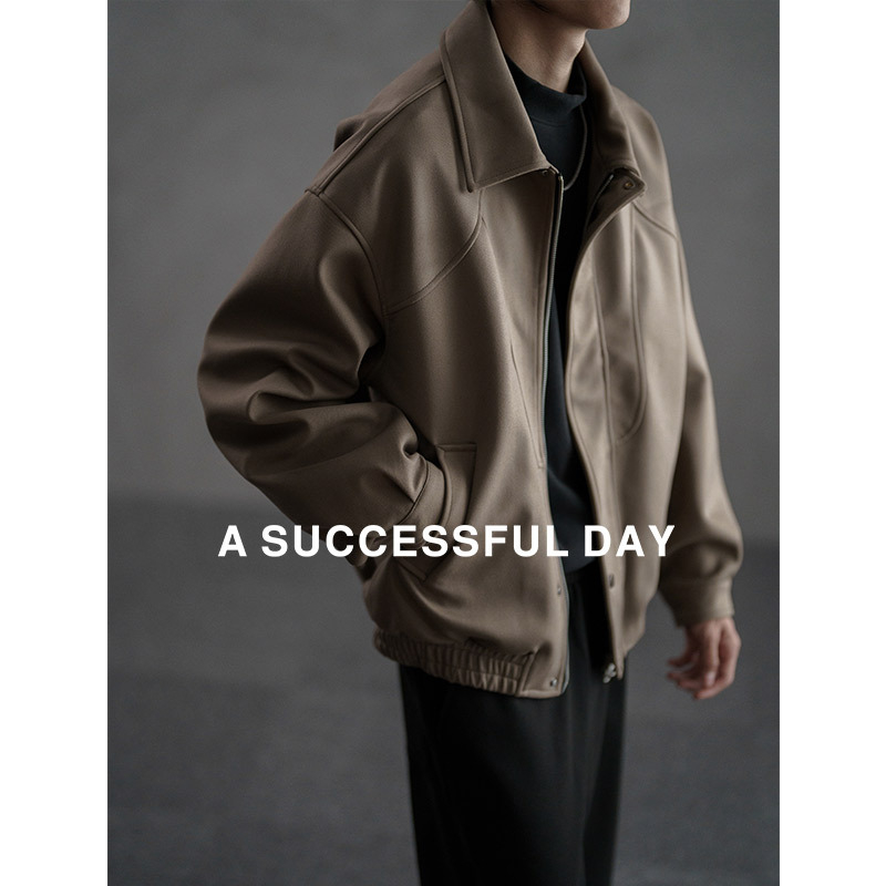 A SUCCESSFUL DAY|320g美拉德毛呢外套男秋宽松翻领机车夹克外套