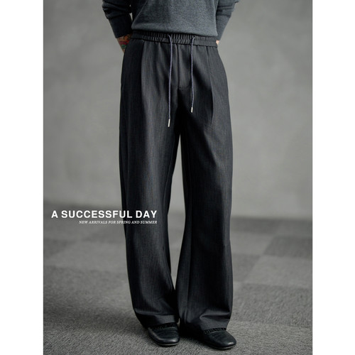 ASSDY|细密暗斜肌理/秋季宽松抽绳西裤男老钱风感垂休闲长裤子潮