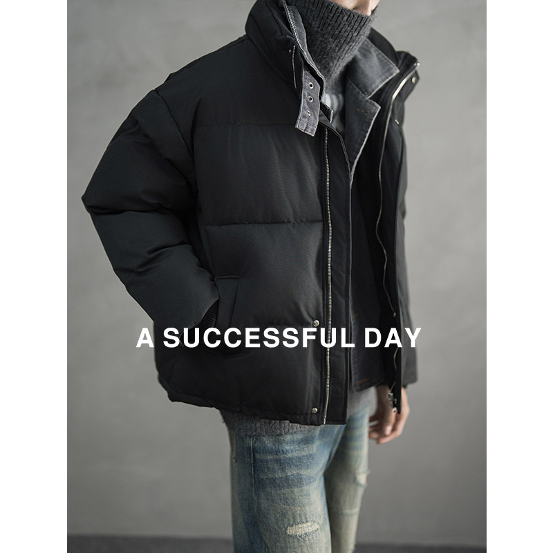 A SUCCESSFUL DAY|假两件牛仔拼接棉衣男女冬装外套加厚保暖棉服