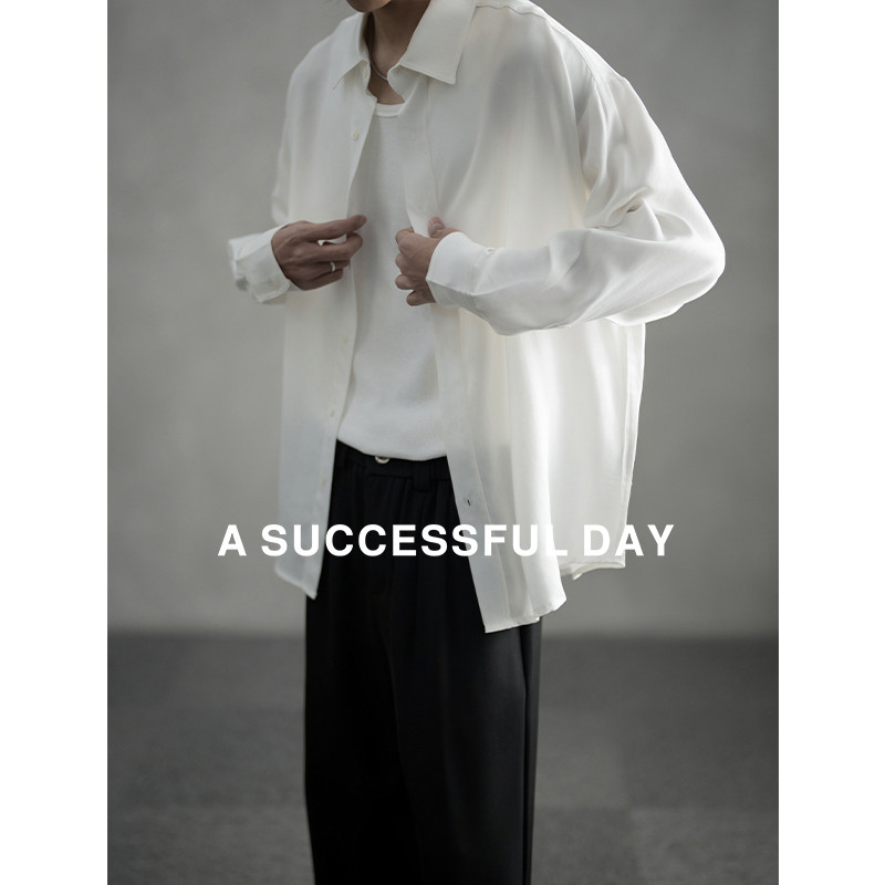 ASSDY|100%超柔天丝缎/40支高支数/垂感松弛轻薄长袖衬衫男夏衬衣