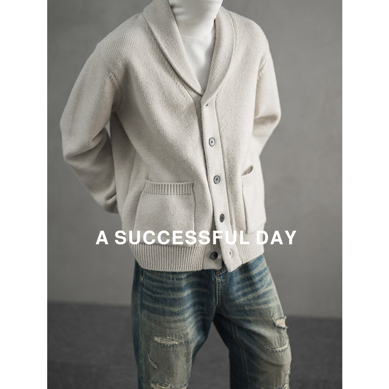 A SUCCESSFUL DAY|冬季高端青果领开衫男英伦轻熟商务针织衫毛衣