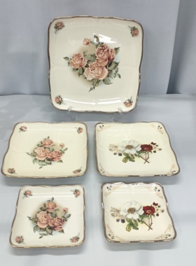 方盘韩国进口QueenRose女皇玫瑰韩式陶瓷13k镀金鱼盘浅平盘子