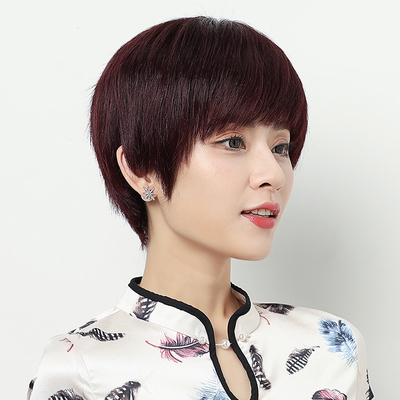 发套真女真人自然造型妈a妈短发全头套假发中老年发式直发发丝短