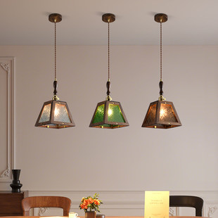 复古胡桃木架子海棠花玻璃实木黄铜吊灯床头卧室餐厅吧台过道灯具