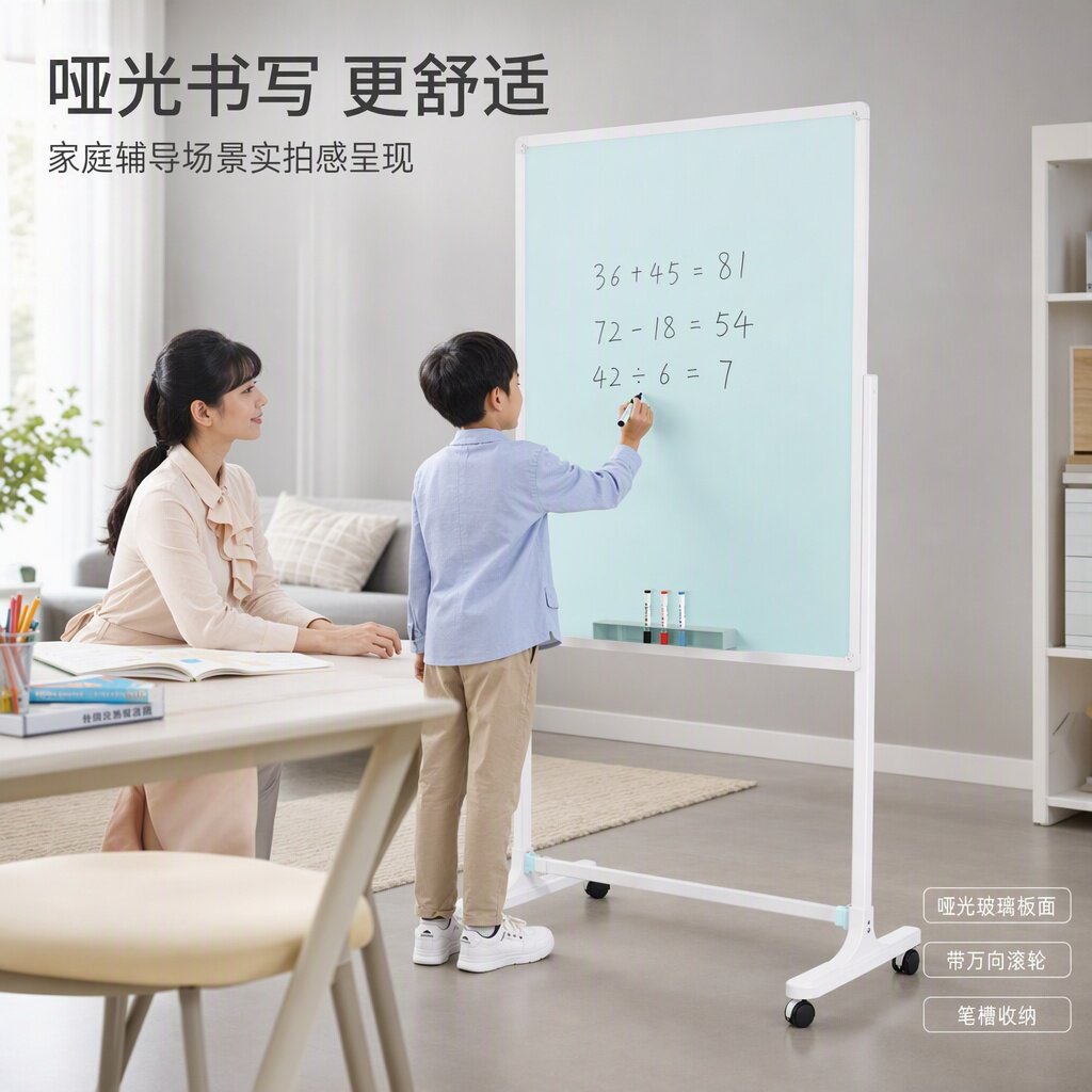 哑光磁性钢化玻璃白板支架式移动可檫写办公黑板家庭用教学培训儿童小学生涂鸦画板记事板单面立式写字板书写