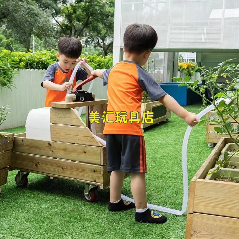 玩水推车木制玩具车浇花车水泵车