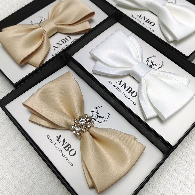 领结男士婚礼新郎结婚伴郎西装衬衫蝴蝶结香槟色高级感正装商务白