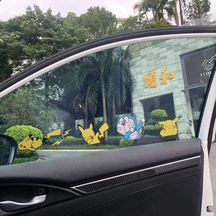 皮卡丘车贴比卡丘车窗玻璃贴可爱卡通摩托车抖音同款装饰汽车贴纸