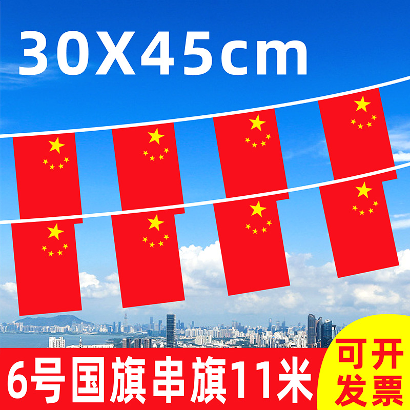 6号中国小国旗串旗大号五星小红旗8号7号国旗串旗国旗商场国庆装饰吊旗户外超市KTV酒吧20面11米长户外型