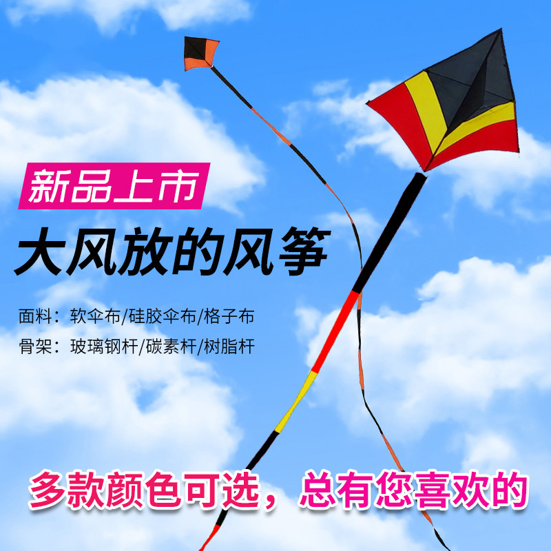 新款冲天追大风风筝544软伞布成人三角风筝带飘尾