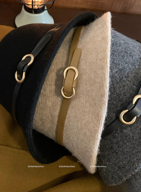 皮带扣羊毛帽子女款秋冬灰色简约小礼帽渔夫帽显脸小时尚圆顶盆帽