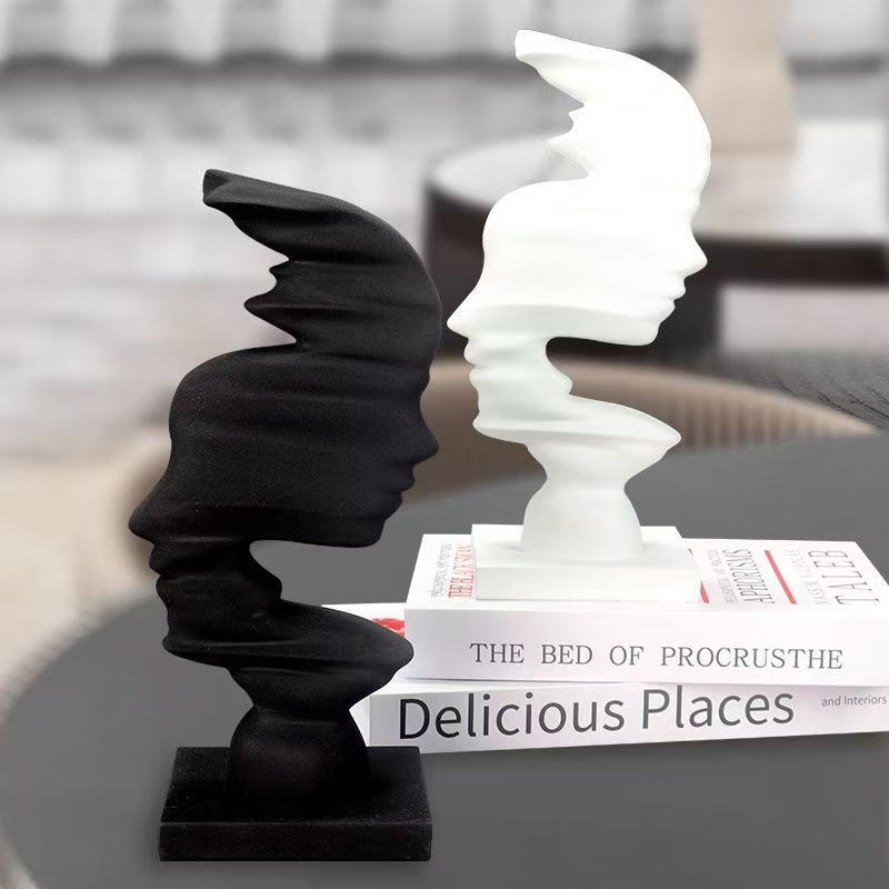 黑白哑光抽象人物摆件现代简约售楼部G酒店玄关电视柜树脂大装饰