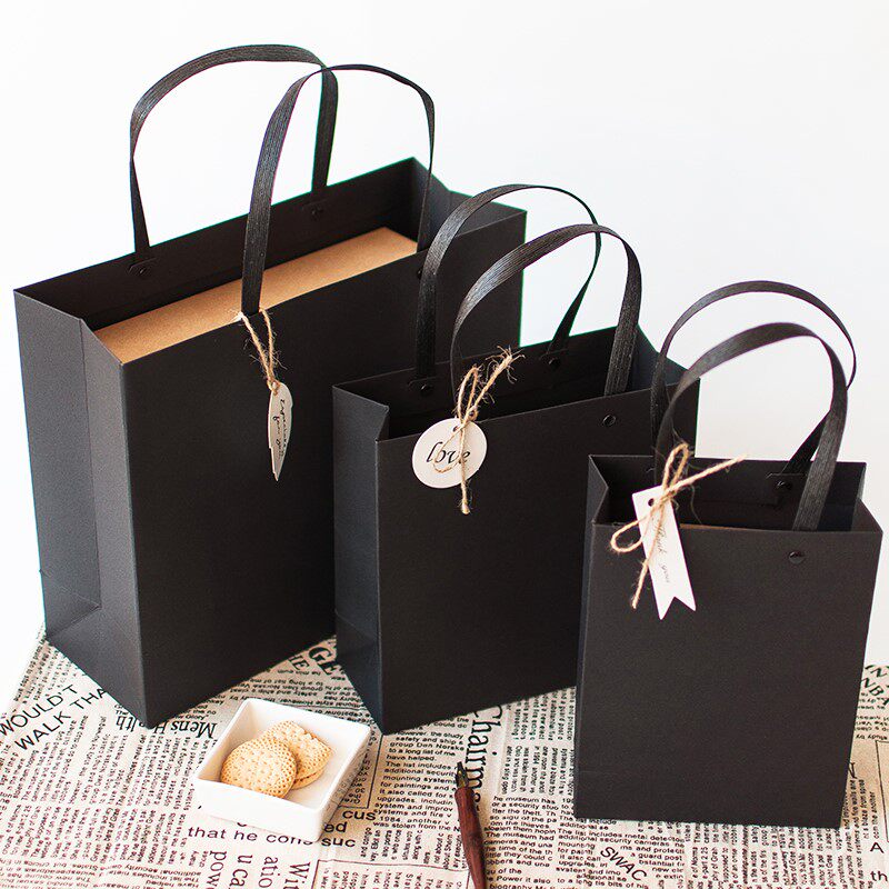 black paper bag portable gift box packing hand bag礼物包装袋