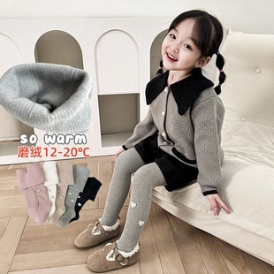 袜 袜宝宝婴儿洋气配裙子女童打底裤 秋季 薄绒轻奢爱心小钻磨毛连裤