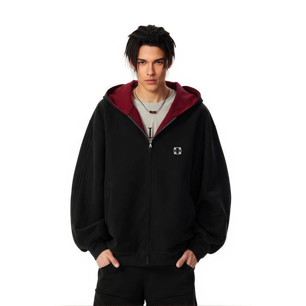 美式拉链重磅空气层撞色开衫连帽卫衣男女情侣休闲外套上衣秋