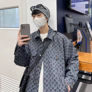 宽松美式 TEDDYISLAND夹克男INS潮牌春季 新款 街头满印牛仔翻领外