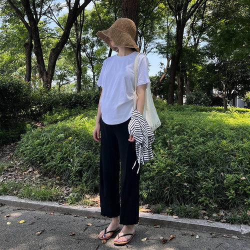 木耳边孕妇裤子夏九分裤薄款荷叶边莫代尔直筒小个子韩版两件套装