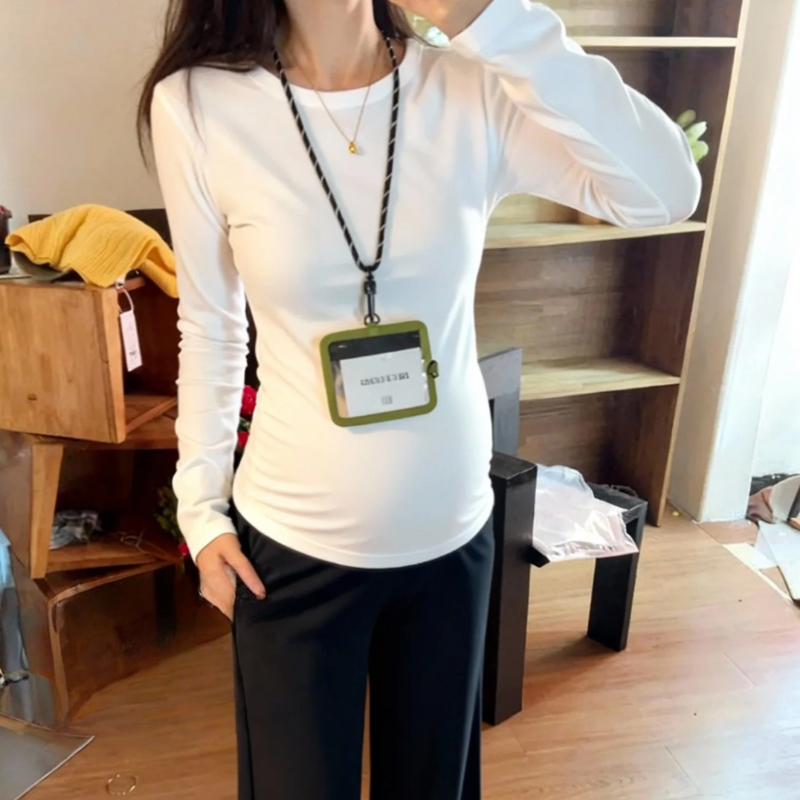 孕妇装白色内搭打底衫长袖上衣女外穿秋冬加绒修身显瘦圆领紧身t