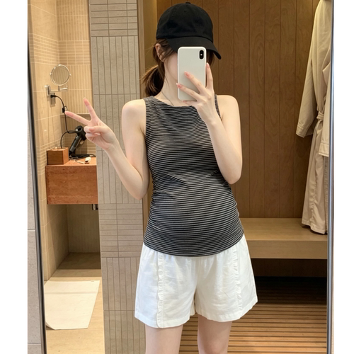 孕妇装夏季新款时尚休闲设计感条纹无袖背心吊带女宽松短袖上衣