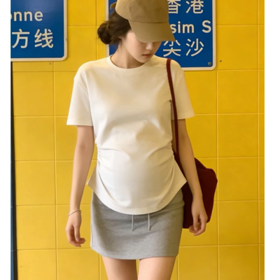小个子孕妇装2026夏季新款时尚纯棉怀孕短袖T恤宽松显瘦休闲上衣