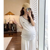 宽松半袖 新款 孕期外穿显瘦舒适上衣 T恤2026夏季 孕妇正肩u领短袖