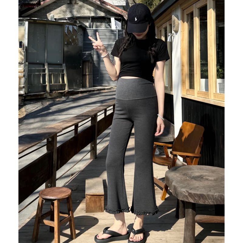孕妇裤托腹不勒肚子显瘦花边时尚外穿九分裤新款黑色高腰辣妈孕期