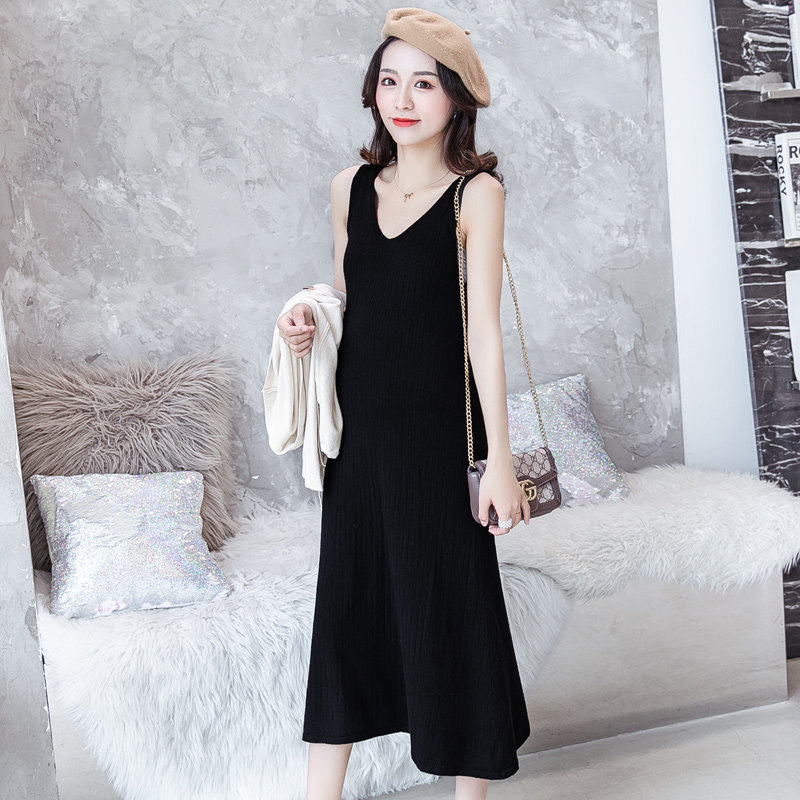 임산부 니트 카디건 투피스 세트 가을 유행 엄마 패션 코트 중간 길이 느슨한 조끼 드레스 슈트