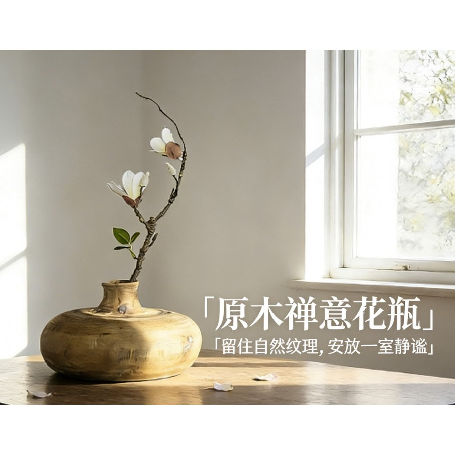 香樟木中式纯手工雕刻花瓶摆件