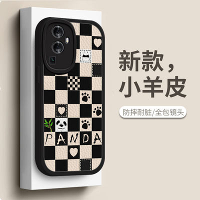 opporeno10手机壳小羊皮格子熊猫