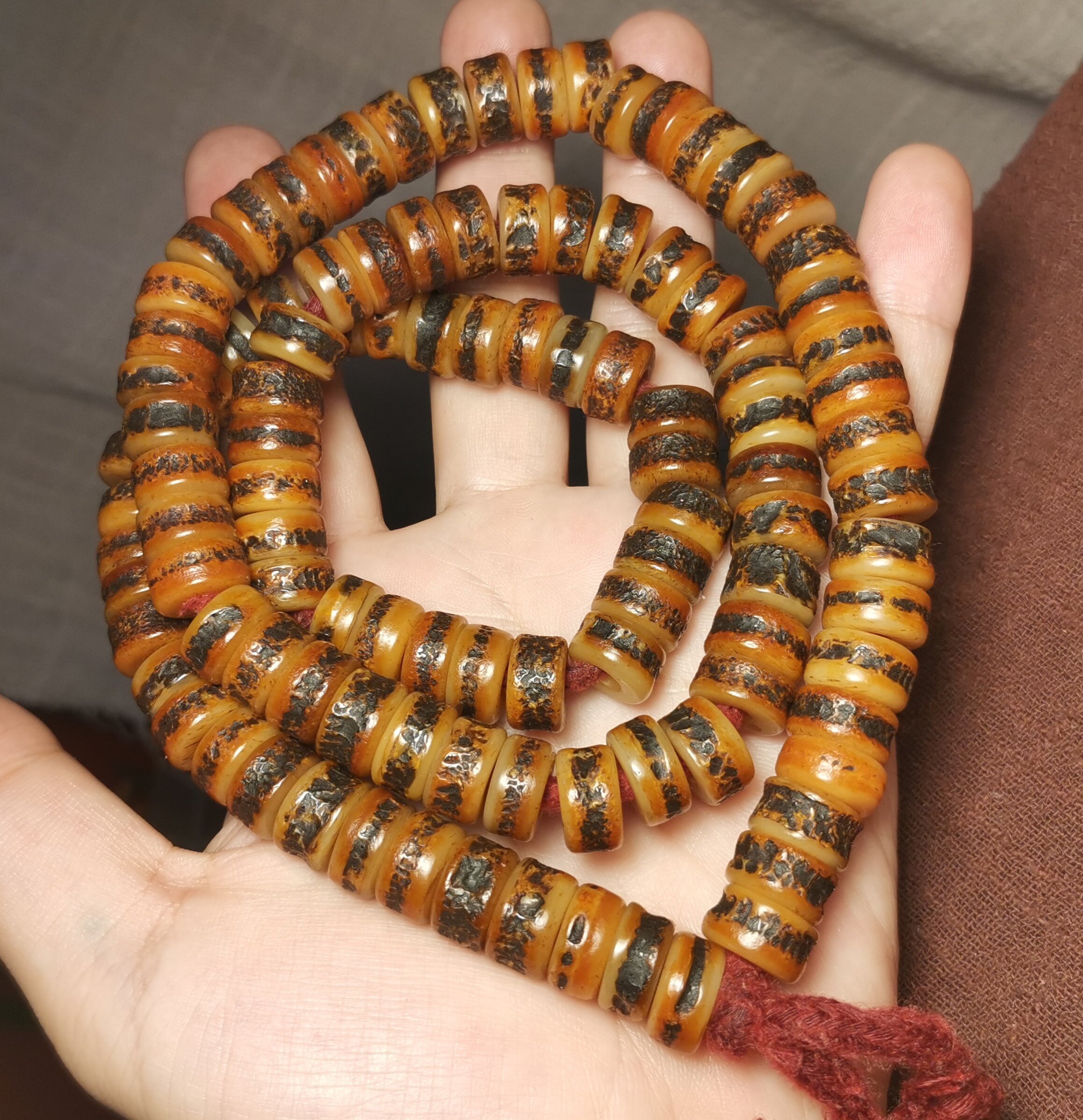 古玩珠12mm108颗牦牛骨锁骨链手链手持念珠一物一图老磨到位佛珠
