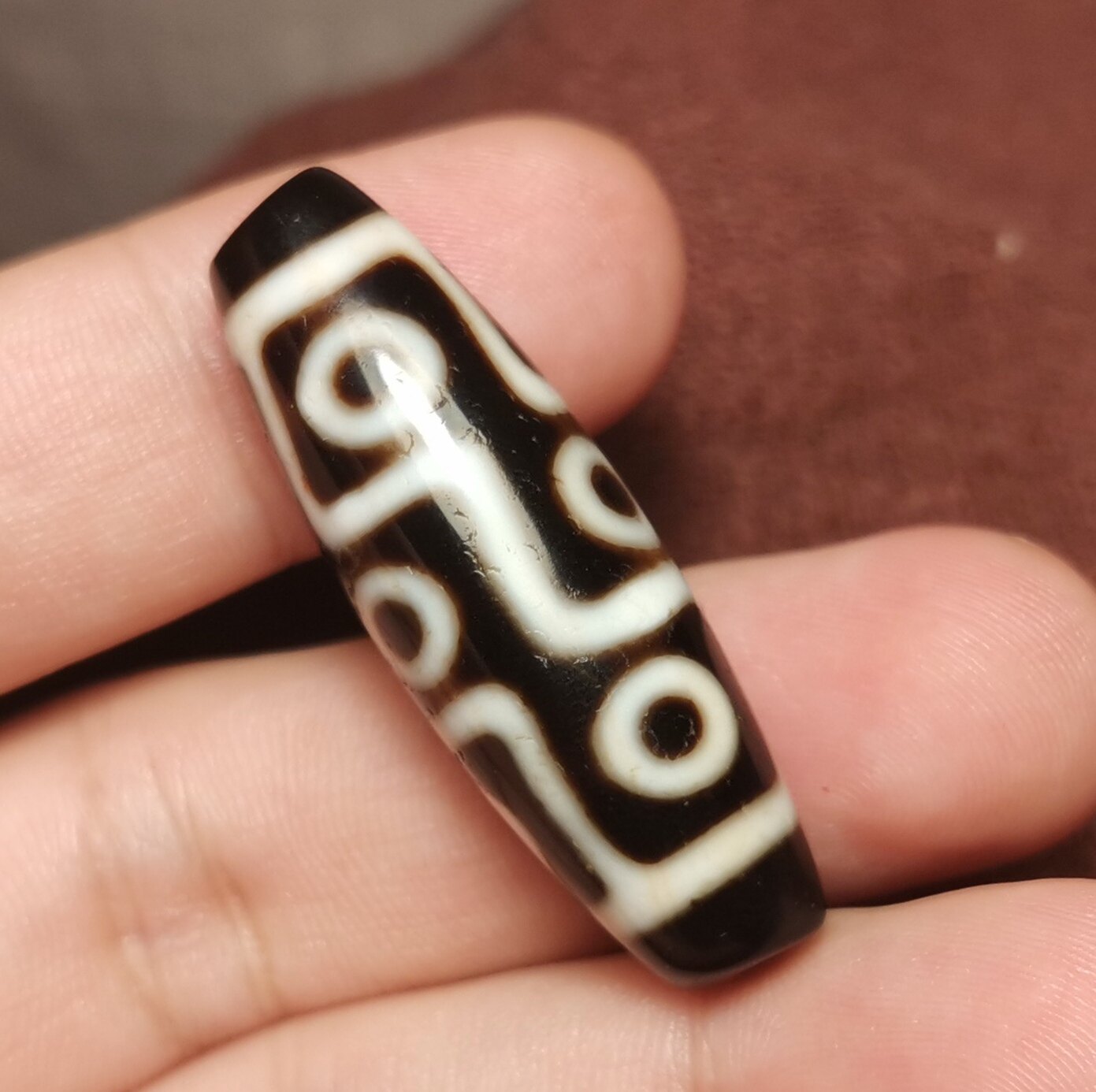 藏系文玩13*40mm老款式老磨损九眼天珠一物一图锁骨链吊坠顶珠diy