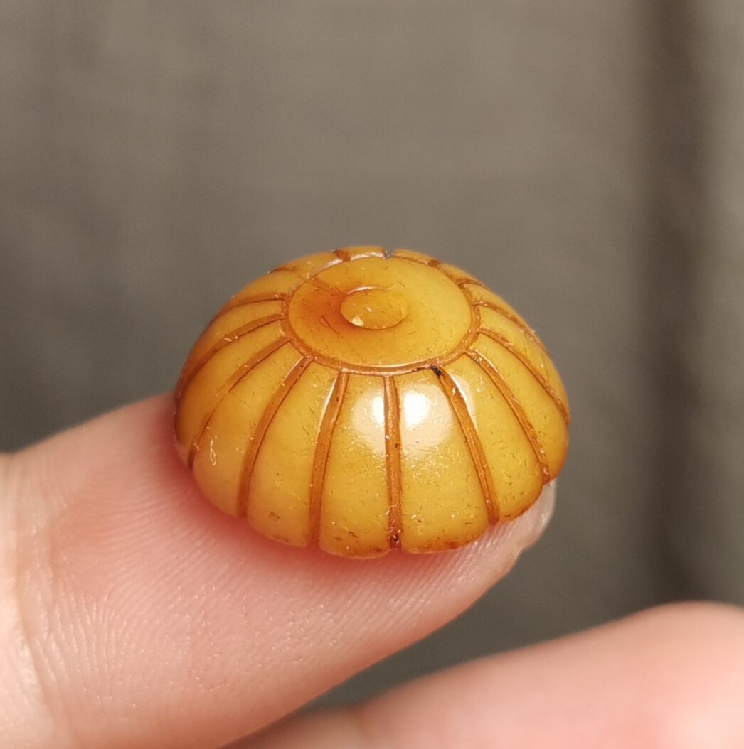 藏系文玩17mm牦牛骨玉化灵骨包浆油润法帽宝伞饰品配饰一物一图款
