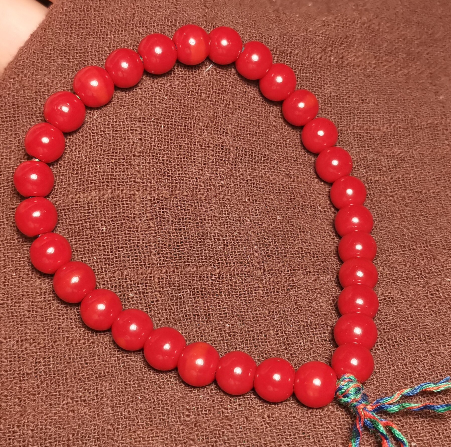 西藏8mm红色珠琉璃佛珠手链手串30mm手持念珠随身佩戴饰品小佛珠