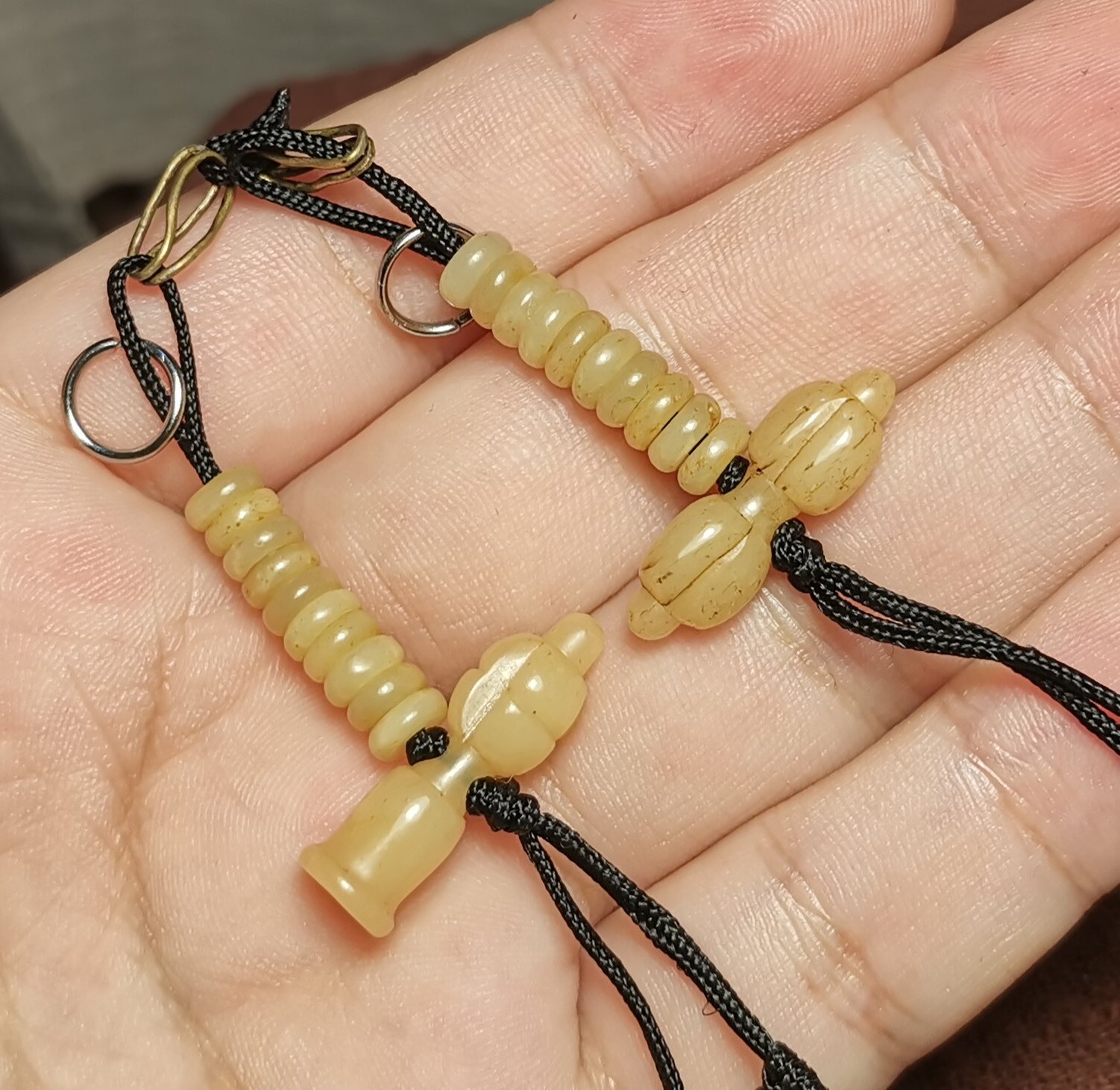 藏系文玩5mm牦牛骨玉化灵骨包浆豆腐一对计数器挂件测挂饰品配饰
