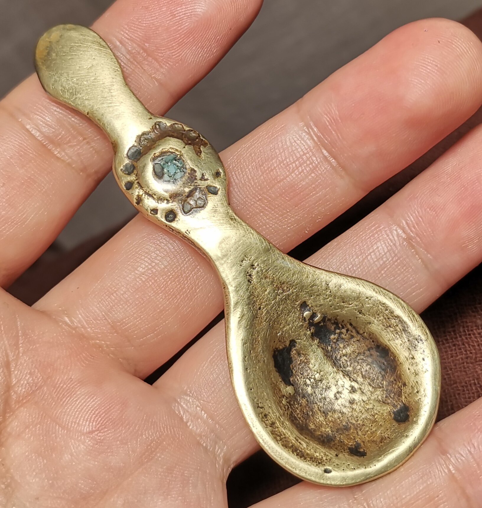 古玩勺长82mm黄利马铜老款式磨损到位一物一图佛龛摆件藏饰风格款