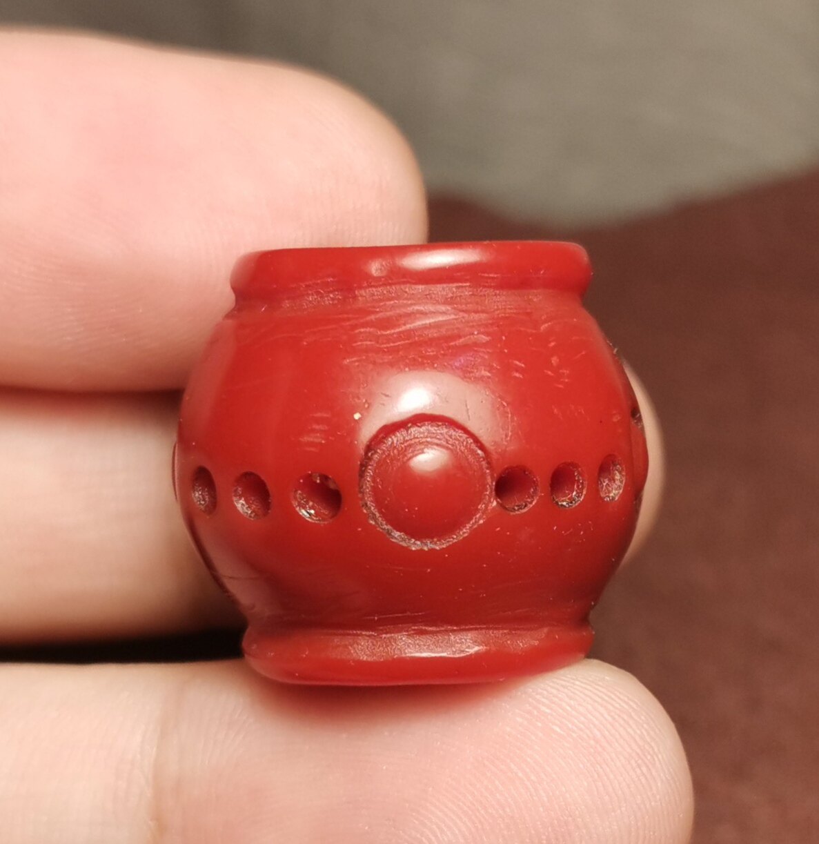 藏系文玩23mm红色料器树脂手工制作咒点大尺寸佩珠隔珠一物一图珠