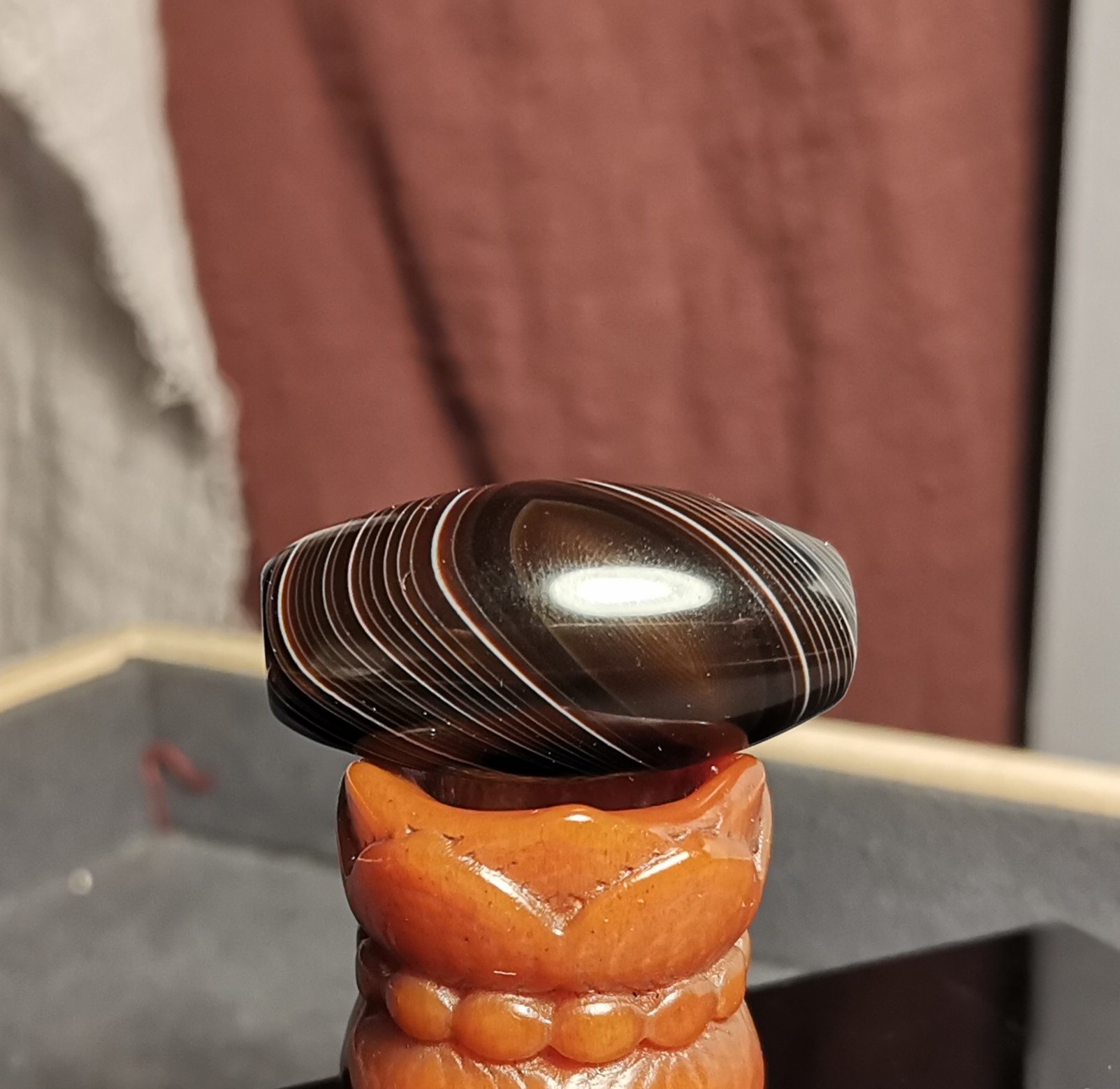 16*31mm藏系古玩缠丝一眼天珠水纹靠山图腾天然玛瑙真品转运礼品