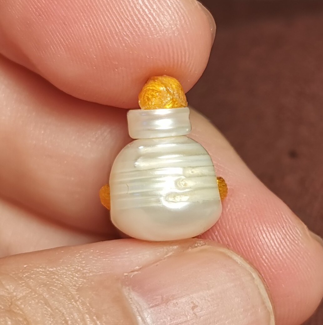 西藏文玩11*13mm白珍珠三通佛头一物一图锁骨链结尾饰品配饰配件图片