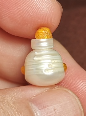 西藏文玩11*13mm白珍珠三通佛头一物一图锁骨链结尾饰品配饰配件