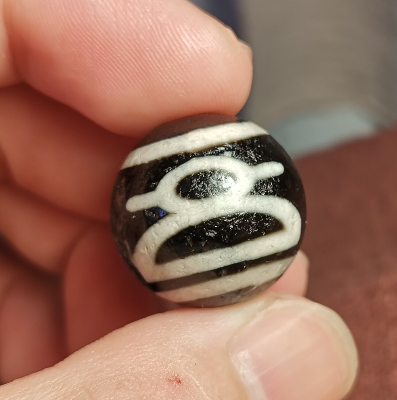 西藏文玩20mm老款式圆珠黄财神天珠图腾一物一图手串手链佩珠腰珠