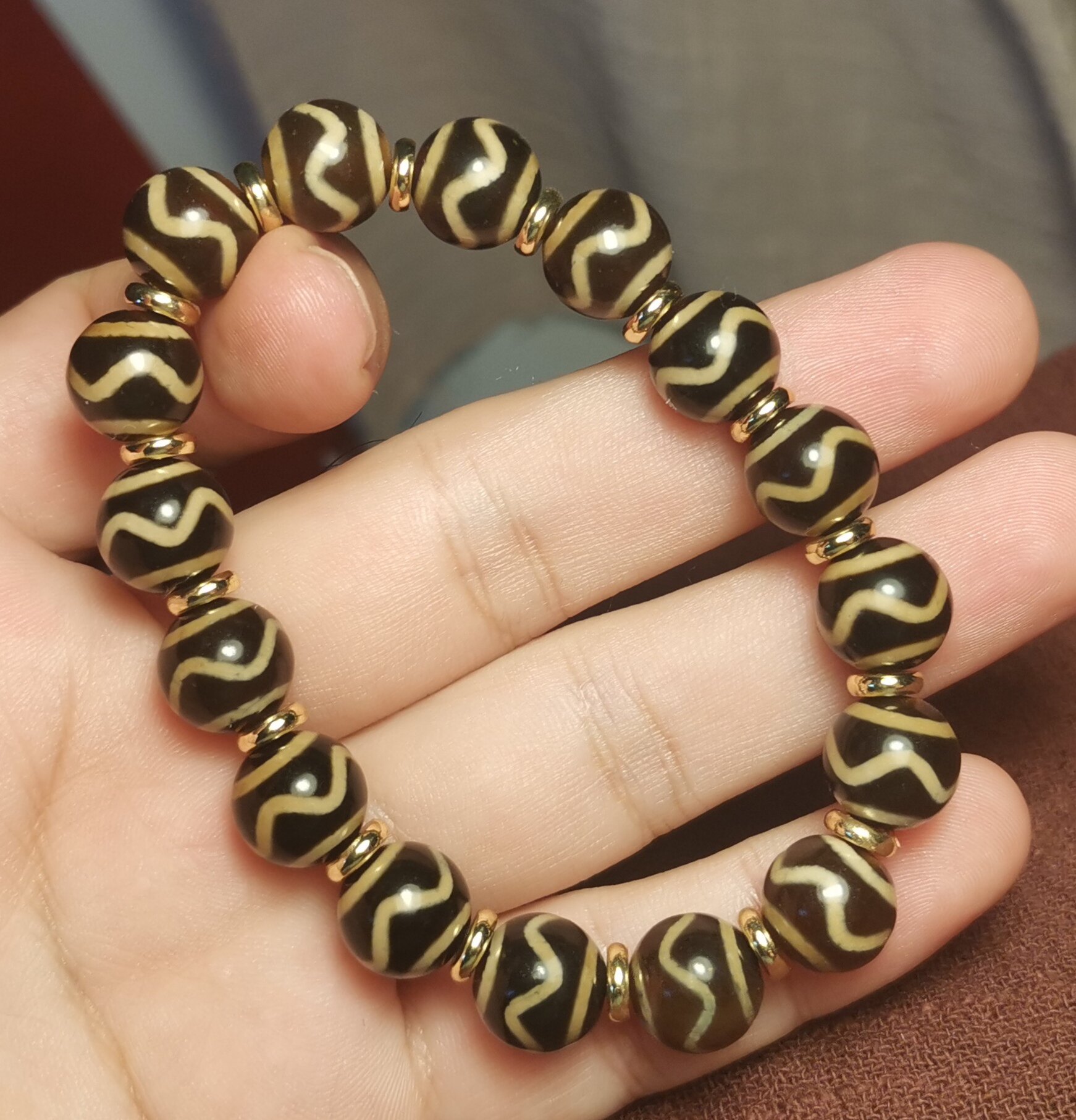西藏文玩10mm手链手串小圆珠虎牙天珠手持念珠随身佩戴佛珠摆件珠