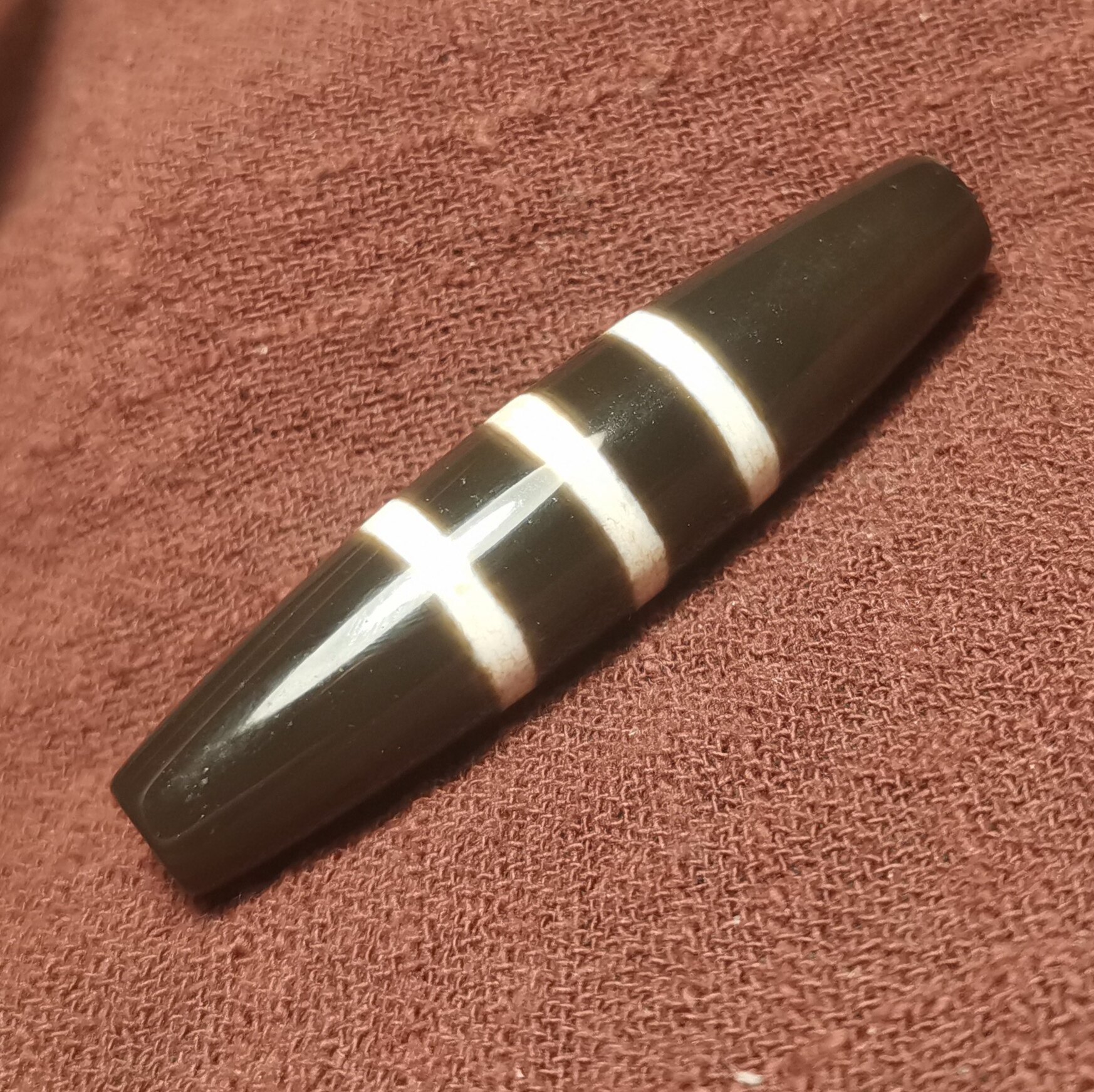 西藏文玩13*58mm三七线天珠一物一图佛龛摆件随身佩戴吊坠顶珠款