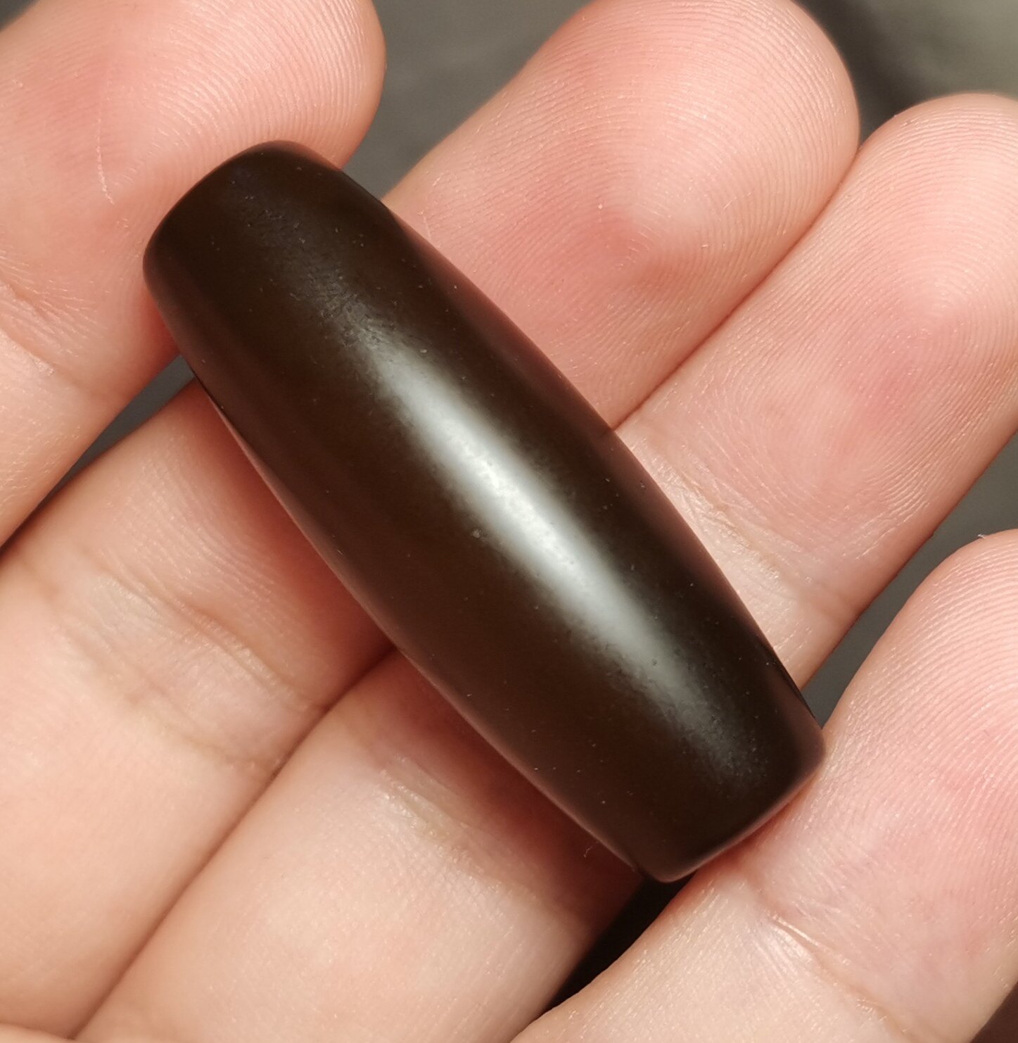 西藏文玩14*39mm深棕唐管一物一图锁骨链手链佩珠隔珠腰珠小年份