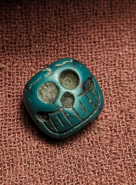 西藏元素蓝色不知石材类13.5mm手工雕刻尸陀林主佩珠隔珠百搭diy