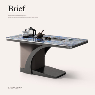 诚骏奢石岩板一体茶桌家用小茶台轻奢现代高级感阳台造型喝茶桌椅