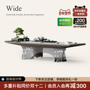 诚骏天然大理石老板办公桌茶桌一体别墅客厅茶室新款现代悬浮茶台