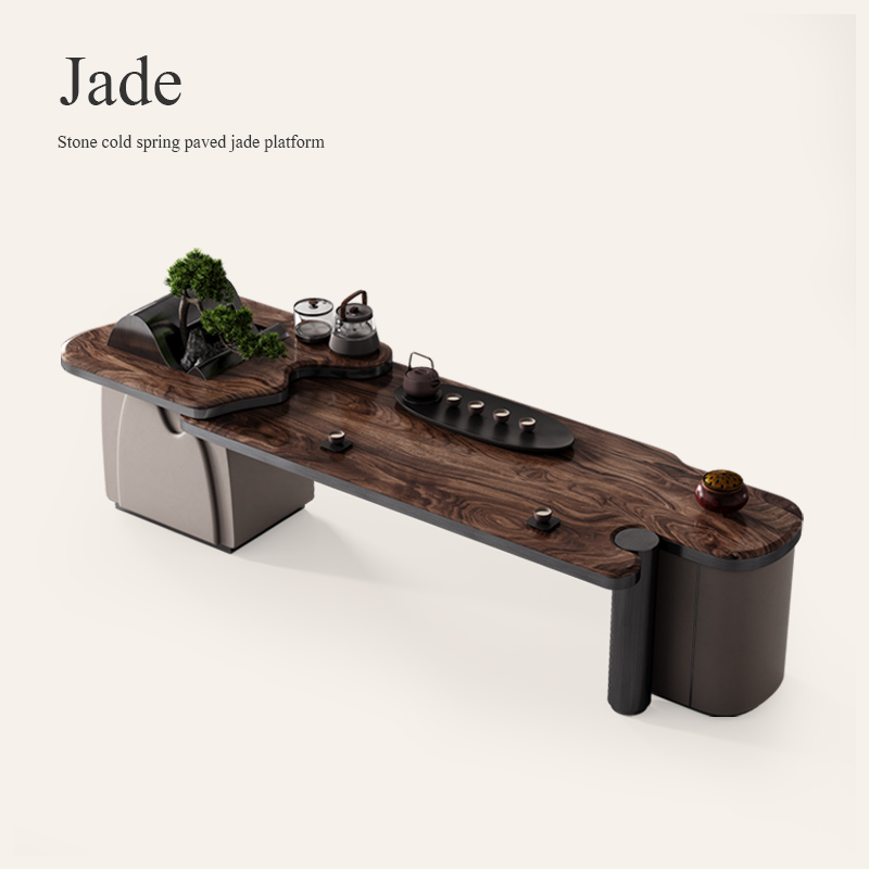 诚骏北美黑胡桃木茶桌轻奢现代高级感别墅全屋高定茶室办公室茶台