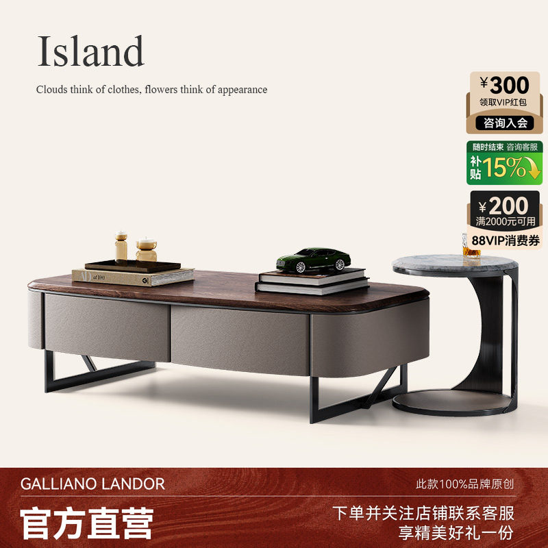 诚骏轻奢现代实木茶几别墅豪宅家用2026新款长方形胡桃木茶几组合