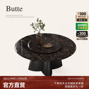 诚骏轻奢大理石餐桌转盘家用高档餐厅黑色设计感天然奢石圆形餐桌