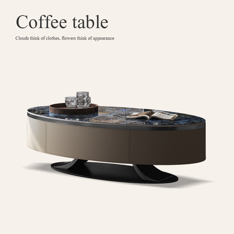 诚骏椭圆形茶几轻奢现代高级感不锈钢客厅家用岩板茶几电视柜组合